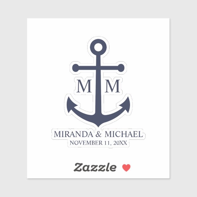 Nautical Navy Blue Anchor Wedding Aufkleber (Blatt)