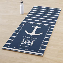Nautical Navy Blue Anchor Wedding Monogram Yogamatte