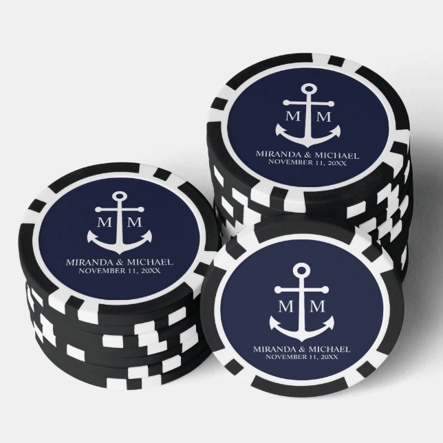 Nautical Navy Blue Anchor Wedding Pokerchips (Stapel)