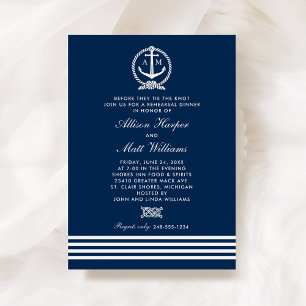 Nautical Navy Blue Anchor Wedding Rehearsal Dinner Einladung