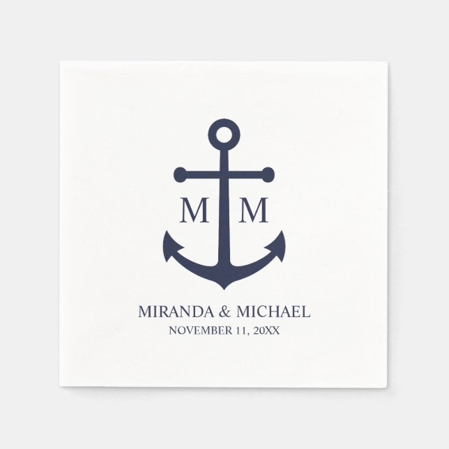 Nautical Navy Blue Anchor Wedding Serviette (Vorderseite)