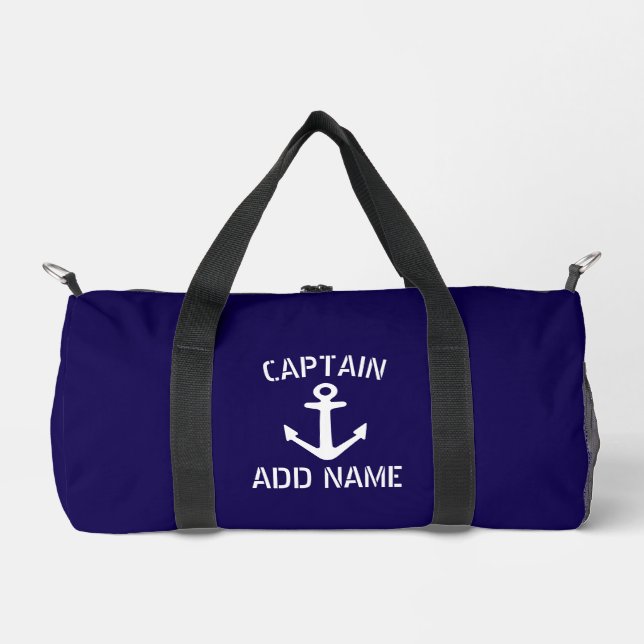 Nautical navy blue and white boat anchor logo duffle bag (Vorderseite)
