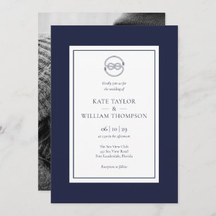 Nautical Navy Blue and White Wedding Foto Einladung