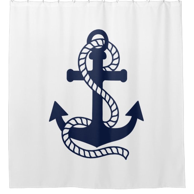 Nautical Navy Blue Anker {hole deine Farbe} Duschvorhang (Vorderseite)