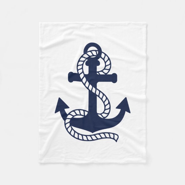Nautical Navy Blue Anker {hole deine Farbe} Fleecedecke (Vorderseite)