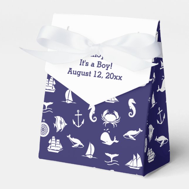 Nautical Navy Blue Baby Dusche Fevor Boxen Geschenkschachtel (Vorderseite)