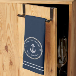 Nautical Navy Blue Boat Name Anchor Rope Kitchen Geschirrtuch