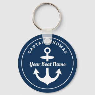 Nautical Navy Blue Custom Captain Boat Name Schlüsselanhänger