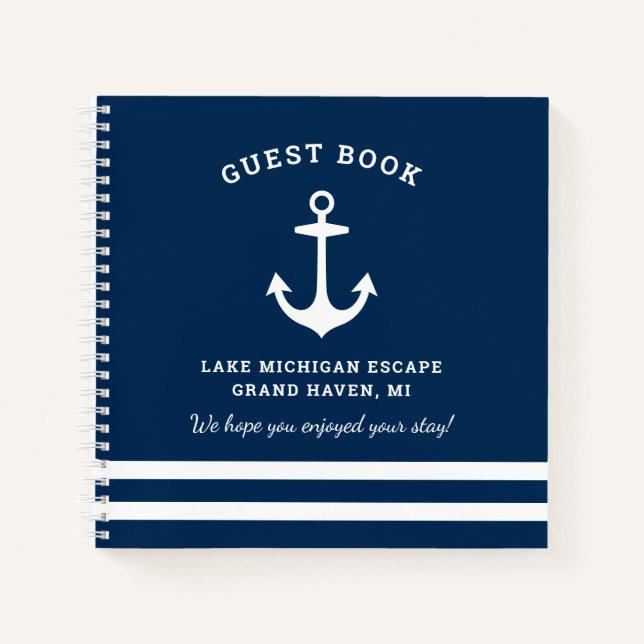 Nautical Navy Blue Custom Vacation Zuhause Gästebu Notizbuch (Vorderseite)