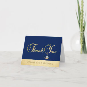 Nautical Navy Blue Gold Foil Hochzeit Vielen Dank Dankeskarte