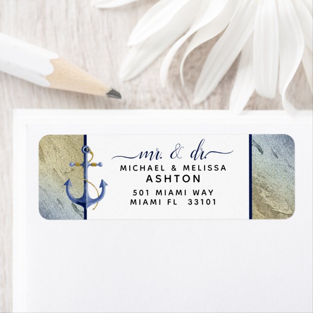 #Nautical Navy Blue Gold Moderne Skripthochzeit (Insitu)