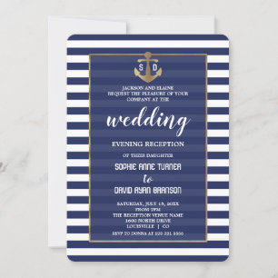 Nautical Navy Blue Gold Wedding Abend Empfang Einladung
