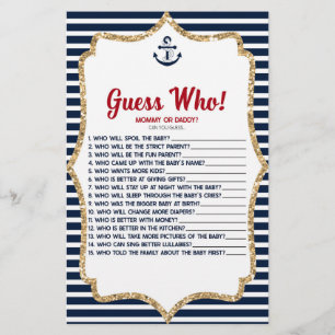 Nautical Navy Blue Guess Who! Baby Shower Game Briefpapier