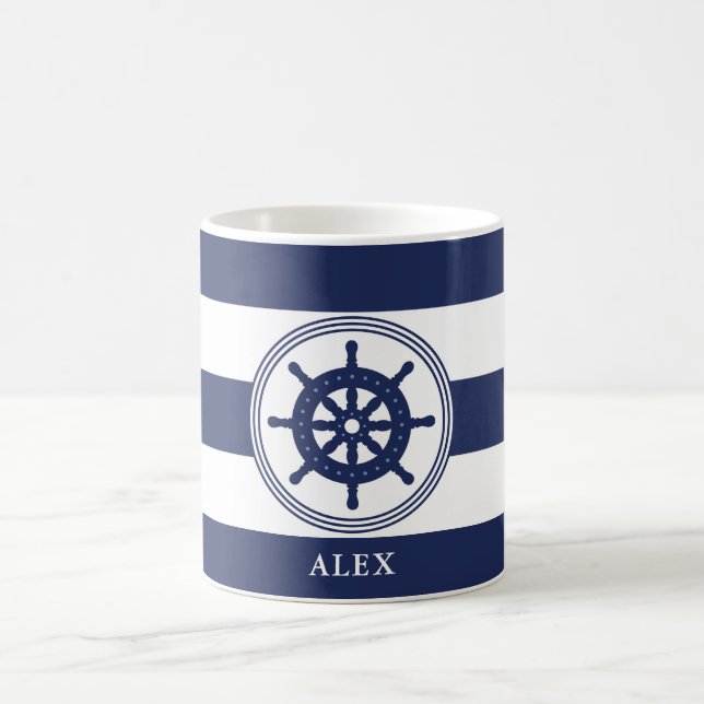 Nautical Navy Blue Lenkrad Personalisiert Kaffeetasse (Mittel)