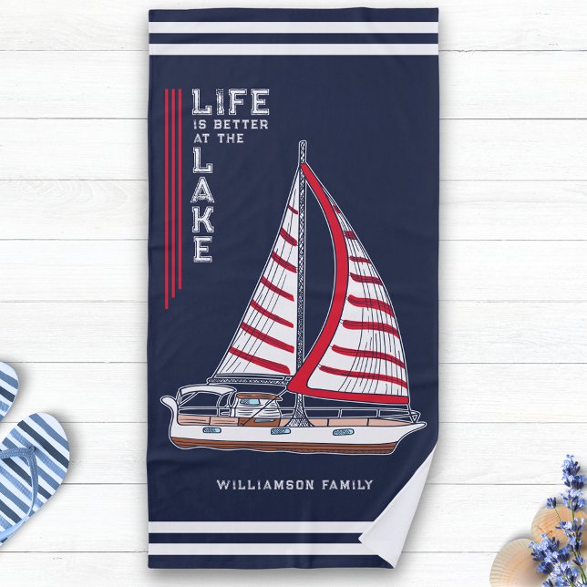 Nautical Navy Blue Life is Better at Lake Strandtuch (Von Creator hochgeladen)