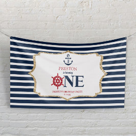 Nautical Navy Blue ONE First 1st Birthday Party Banner