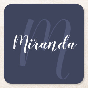 Nautical Navy Blue Personalisiert Monogramm und Na Rechteckiger Pappuntersetzer