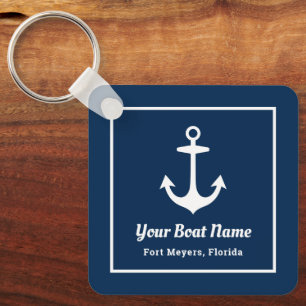 Nautical Navy Blue Personalized Boat Name Schlüsselanhänger