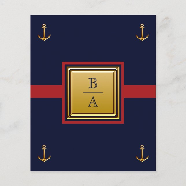 Nautical Navy Blue Red Budget Einladung zur Hochze Flyer (Vorne)