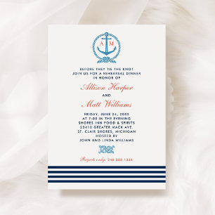 Nautical Navy Blue Red Wedding Rehearsal Dinner Einladung