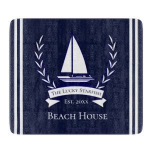 Nautical Navy Blue Sailboat Coastal Mit Monogramm  Schneidebrett