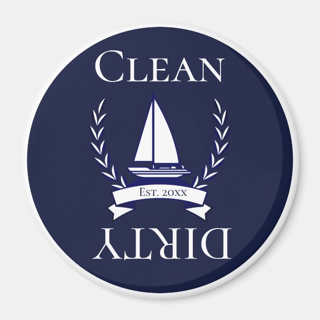 Nautical Navy Blue Sailboat Küste Mit Monogramm Magnet (Vorne)