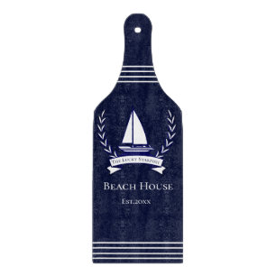 Nautical Navy Blue Sailboat Küste Mit Monogramm Schneidebrett