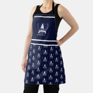 Nautical Navy Blue Sailboat Küste Mit Monogramm Schürze