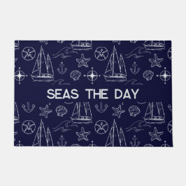 Nautical Navy Blue Sailboat Pattern Fußmatte