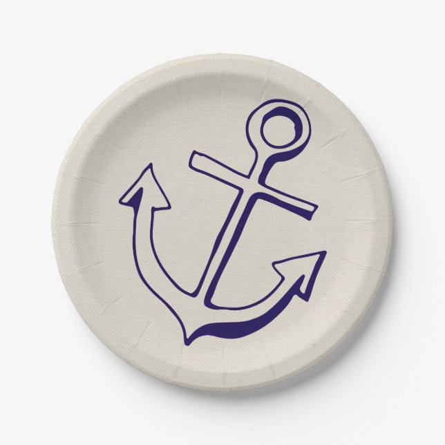 Nautical Navy Blue Ship Anchor Tan Wedding Pappteller (Vorderseite)
