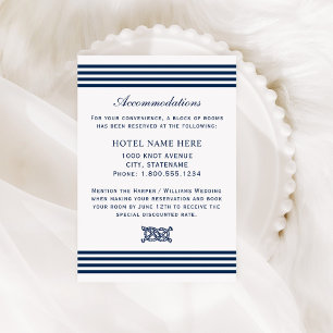 Nautical Navy Blue Stripes Hochzeitsunterkünfte Begleitkarte