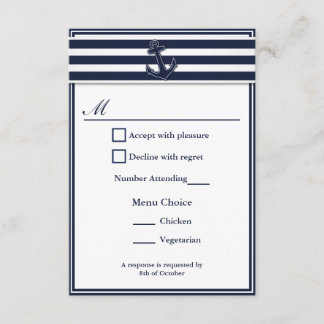 Nautical Navy Blue Swallows UAWG 2 Menu Choice RSVP Karte