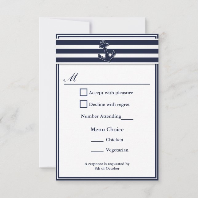 Nautical Navy Blue Swallows UAWG 2 Menu Choice RSVP Karte (Vorderseite)