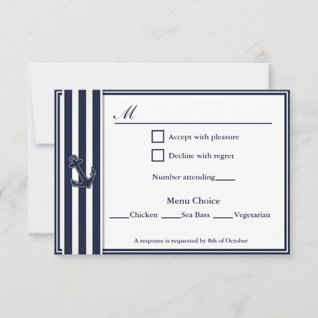Nautical Navy Blue Swallows UAWG 3 Menu Choice RSVP Karte (Vorderseite)