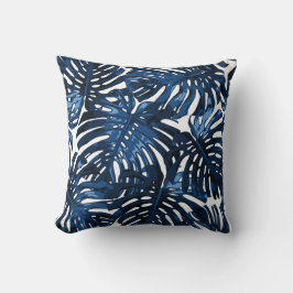 Nautical Navy Blue Tropical Dschungel Blätter Kissen