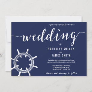 Nautical Navy Blue Wedding Invitation Wheel Einladung