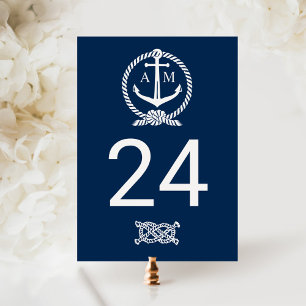 Nautical Navy Blue Wedding Monogram Tischnummer