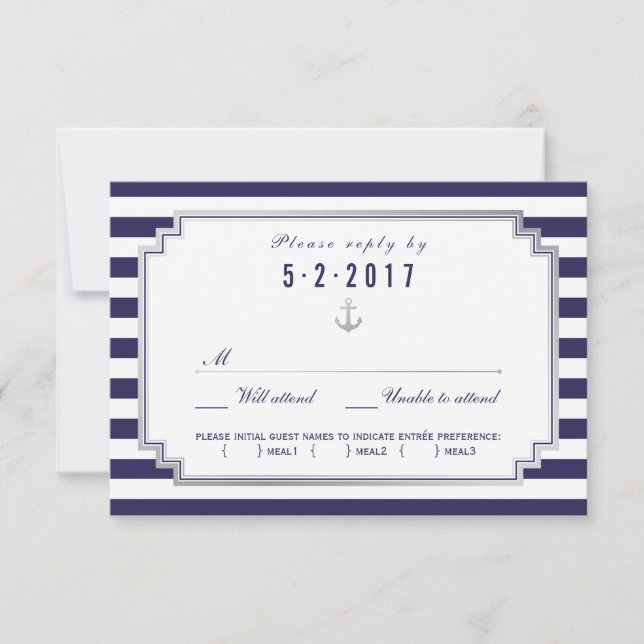 Nautical Navy Blue Wedding RSVP Card Wahlmöglichke Karte (Vorderseite)
