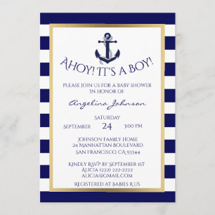 Nautical Navy Blue/White BOY Baby Showeinladungen Einladung