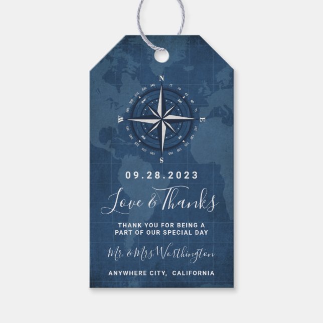 Nautical Navy Blue & White Gevor Wedding Vielen Da Geschenkanhänger (Vorderseite)