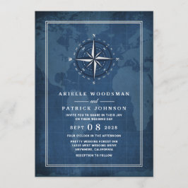 Nautical Navy Blue & White Vintag Compass Wedding Einladung