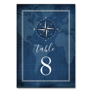Nautical Navy Blue & White Vintag Compass Wedding Tischnummer