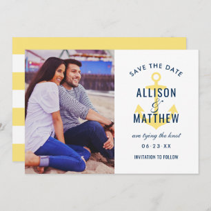 Nautical Navy Blue Yellow Anchor Wedding Foto Save The Date