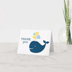 Nautical Navy Blue Yellow Whale Boy Baby Showdusch Dankeskarte