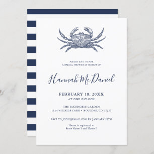 Nautical Navy Crab Bridal Shower Invitation Card Einladung