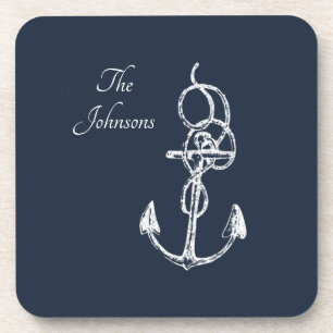 Nautical Navy Custom Family Name Anchor Getränkeuntersetzer