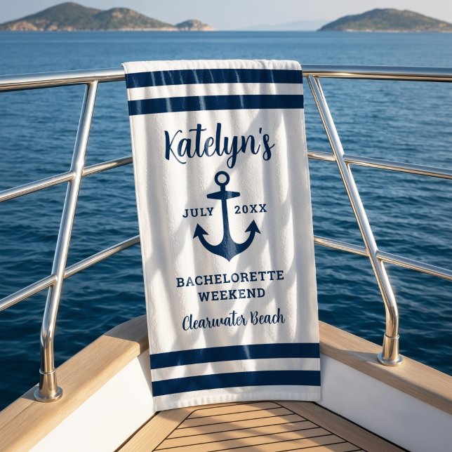 Nautical Navy Custom Wedding Junggeselinnen-Abschi Strandtuch (Von Creator hochgeladen)