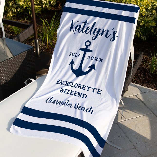 Nautical Navy Custom Wedding Junggeselinnen-Abschi Strandtuch (Von Creator hochgeladen)