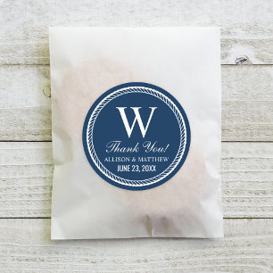 Nautical Navy Rope Wedding Monogram Vielen Dank Runder Aufkleber