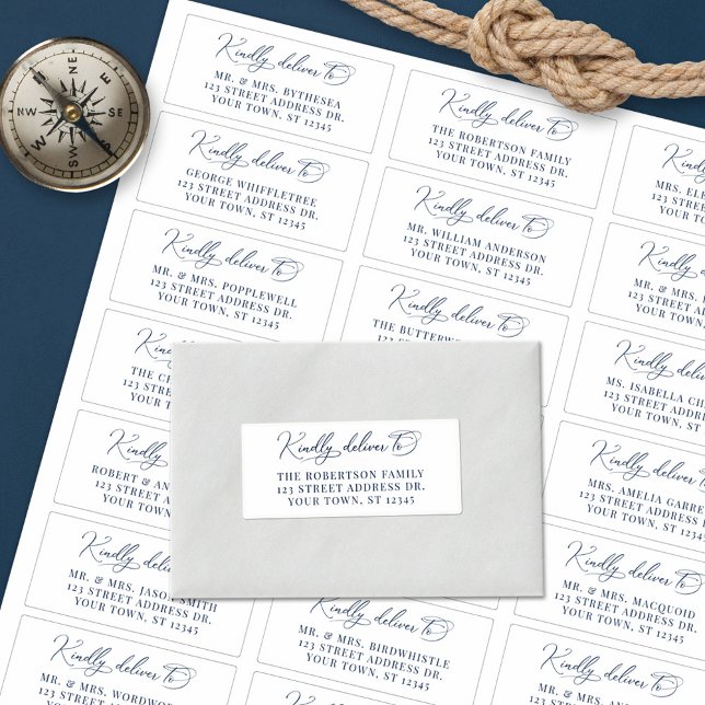Nautical Navy Script Wedding Guest Address Labels (Von Creator hochgeladen)